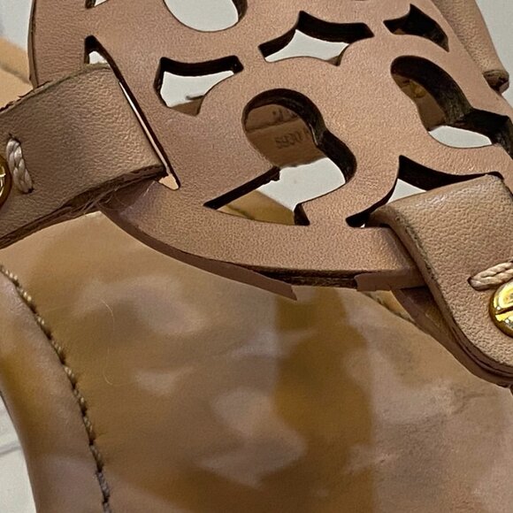Tory Burch Miller Leather Logo Thong Sandal Nude Tan Classic Slip-On 11M - Picture 3 of 16
